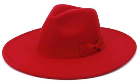 Pegsmio Damenhut mit großer breiter Krempe, Winter, Herbst, elegant, Retro-Filz, Fedora-Hut, Hochzeit, Kirchenkleid, formeller Hut, rot, 6 7/8/7 1/8