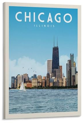 Jdjdu Vintage Chicago Reiseposter Geschenk Wanddekoration Gemälde Poster Leinwand Kunst Poster