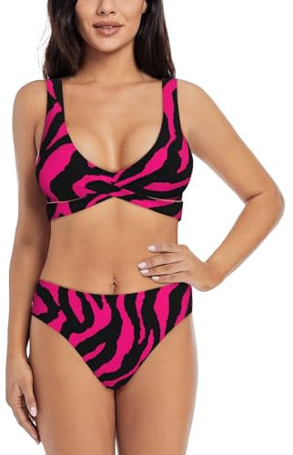 GaxfjRu Zebra Tiger Leopard rosa bikini set per le donne 2 pezzi, set bikini a vita alta per le donne, comodi costumi da bagno per le donne 2024, Nero , S