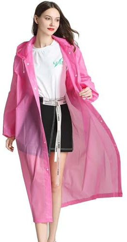 MisFun Poncho Pluie Imperméable, Poncho de Pluie à Capuche, Cape de Pluie EVA Réutilisable, Poncho Imperméable Unisexe, Poncho Anti Pluie Pliables et Portable, Cape Pluie Pour Camping (Rose)