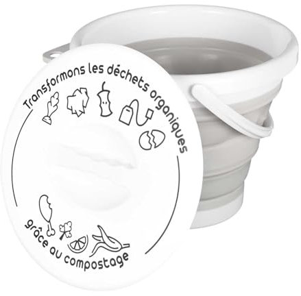 JE CHERCHE UNE IDEE, ME0015, Seau à Compost Pliable Avec Anse Et Couvercle, Capacité de 5 litres, design pliable et compact, Anse ergonomique, Couvercle illustré, Facilité de nettoyage