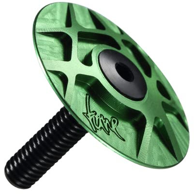 LUOKEKE SteuersäTze Aluminium 7075 Kopfkappe Tune-Cap Steuersatzzubehör Extra leichte CNC-gefräste Oberseite und Bolzenvorbaukappe Fahrradteil Bike Risk Ahead Kappe(Green)