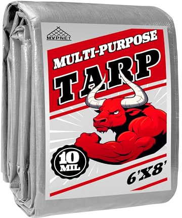 MVPNET 6x8ft Heavy Duty Waterproof Tarp 10mil Multipurpose Silver&Black
