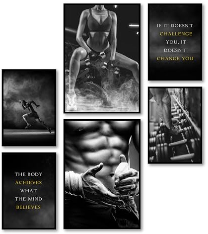 MJ-GRAPHICS® - Bilder Fitness, Wandbilder Gym, Wandbild Fitnessstudio 2xA3 4xA4 Bodybuilder Poster Motivation Bilder Sport, Trainingsposter Fitnessstudios Homegym Trainingsraum ohne Rahmen