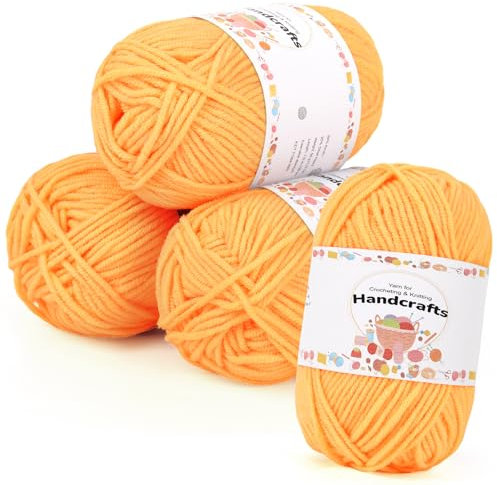 Aeelike 200g(4x50g) Häkelgarn Baumwolle zum Stricken, Langlebige Amigurumi-Set Polyacryl Baumwollgarn, 5Ply Garn zum Häkeln für Socken, Mützen, Schals, Pullover, Puppen, Gold