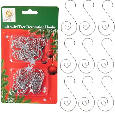 40Pcs Silver Christmas Ornaments Hangers Hooks for Christmas Tree Baubles, String Lights – Reusable Swirl S Hooks for Easy Xmas Art Craft Decorations