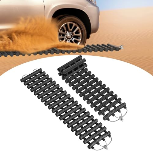 Aufun 2 Stücke Auto Anfahrhilfe, 80 x 21 cm Sandbleche Offroad, Traktionshilfe für Sand Schnee EIS Schlamm, Offroad Tracks Traction Mats, Traktionsmatte Sandblech mit Tasche für Schnee, EIS, Schlamm