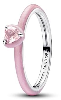 Pandora Sterling Silver Heart Ring with Orchid Crystal & Sparkling Pink Enamel UK Size 14 Sterling Silver Crystal, 48, Sterling Silver, Crystal