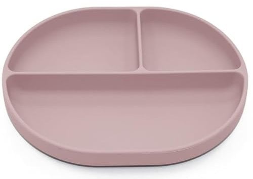 Silicone Suction Plate for Babies and Toddlers - Non-Slip Design with Suction Base, Oval Plate for Weaning and Highchair Use - BPA-Free, Hypoallergenic, Easy to Clean and Store (Light Pink)
