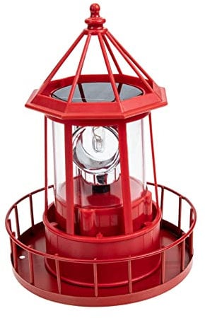 Kisangel Große Rotierende Leuchtturm-solarlampe Leuchtturm-form Gartenleuchte Solar- Für Den Außenbereich Abs Eisen Rot