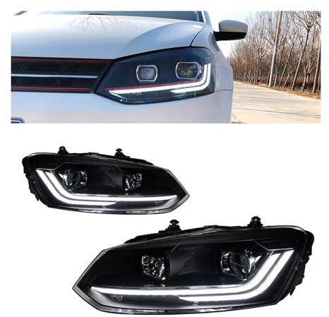Paar Scheinwerfer Montage kompatibel for VW Polo Scheinwerfer 2009–2022 Upgrade 2022 Styling LED Tagfahrlicht Dual Projektor Auto Accesorios modifiziert(09-18 Sliver,RHD)