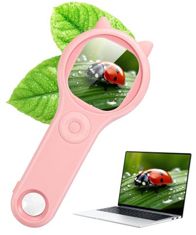 Carehabi Kinder Mikroskop Tragbar, 2,0 LCD-Bildschirm,4X vergrößern, Handheld Microscope Kids Digitale Lupe mit 8 LED Licht, Fotos oder Videos aufnehmen, für Kinder ab 3 Jahren Jungen Mädchen