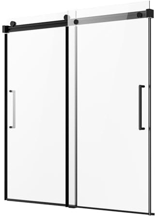 VEVOR Porte de Baignoire-douche sans Cadre 1422-1524x1524 mm, Pare-baignoire Coulissante Double, avec Verre Trempé Transparent de 8 mm et Poignée en Acier Inoxydable, pour Salle de bain, Noir