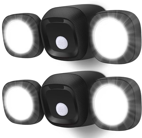Toowell 2PCS Battery Security Light with Motion Sensor Outdoor Wall Lights Battery Powered Motion Light Floodlight Wireless Outside Waterproof Garden Lights,Black