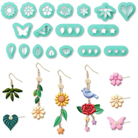 ORIGACH 18 Stück Frühlings Tonausstecher Polymer Ton Schneider Tonausstecher Mit Blumen Und Blattdesign Für Ohrringe Mit Transparenter Aufbewahrungsbox