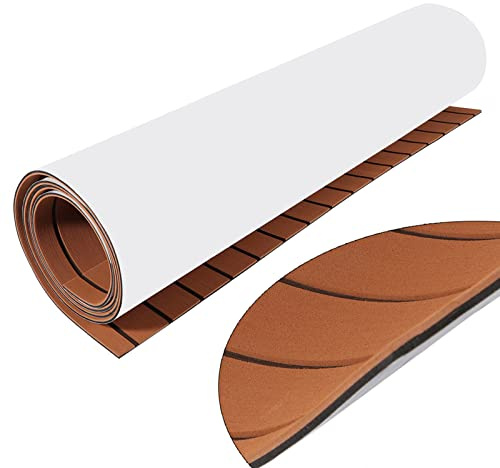 Selbstklebender Eva Bodenbelag für Wohnmobile – rutschfeste Matte mit Teakoptik (240x90cm, 6mm), Schalldämmend & Chemiebeständig, Umweltfreundlich & DIY-Zuschnitt (Braun/Schwarz)