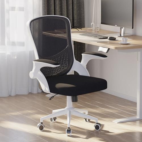 naspaluro Office Desk Ergonomic Chair with Flip-up Armrests/Back Support Comfy Computer Small Heavy Duty Swivel Chairs for Home Office Comfortable Black Mesh Study Work PC Chairs & Stools