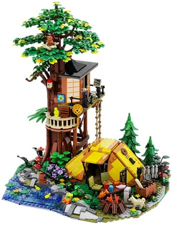 CUBIMANA Camping Baum Haus Bauspielzeug mit Licht, 1715 Stück Campingplatz 3,6MM Mini Konstruktions Baukasten Modell mit Zelt Camper, Klemmbausteine Spielzeug für Erwachsene Jugendliche Jungen Mädchen
