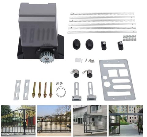EDEDE Motor Puerta Corredera, Operador de abridor de Puerta corredera eléctrico de 550W, Kit de Seguridad, Motor de accionamiento de Puerta corredera automática de 1200KG + Engranaje de 6m IP44