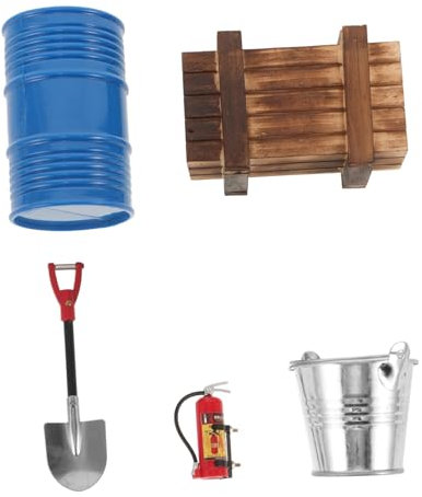 Toyvian 5pièces Accessoires De Décoration pour Modèles Rc De Mini Extincteur Pelle Seau Et Boîte Bois Compatible Rc Crawler Couleur Bleue