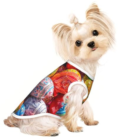 Xiso Ver Buntes handbemaltes Ostereier-Hunde-Shirt, elastisch, weich, atmungsaktiv, Haustierkleidung, Frühjahr, Sommer, Haustierbekleidung, T-Shirt für Welpen, Kätzchen, Katzen, kleine und mittelgroße