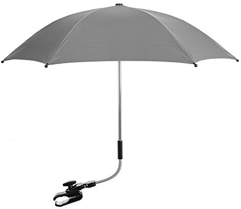 Baby Parasol Compatible with Mama's&Papas, Universal Pram Parasol with 50+ UV Protection, Baby and Infant Sun Umbrella for Buggy, with Adjustable Fixing Clamp, Clip on Stroller Umbrella (Grey)