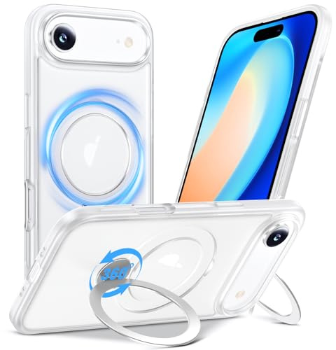 Anqrp 360° ALL-in-ONE Stand Case for iPhone 17 Air Case with Rotatable Magnetic KickStand Ring Holder, Compatible with Mag-Safe, MIL-Grade Shockproof iPhone 17 Air Phone Case Cover, Mist Matte Clear