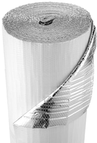 VEVOR Reflective Insulation Roll, Double-Layer Air Bubble Radiant Barrier, 6mm 48 in x 100 ft,Aluminum Foil White PE Film Heat Reflective Shield,Thermal Insulation Roll for Garage Door Window RV Roofs