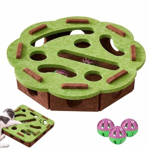 Katzen Puzzle Spielzeug,Katze Interaktives Intelligenzspielzeug,Katzenspielzeug Kratzspiel Mit Klingel,Filz Labyrinth Spielbox Zur Indoor Beschäftigung Mit Kratztraining Und Jagdspielen(E)
