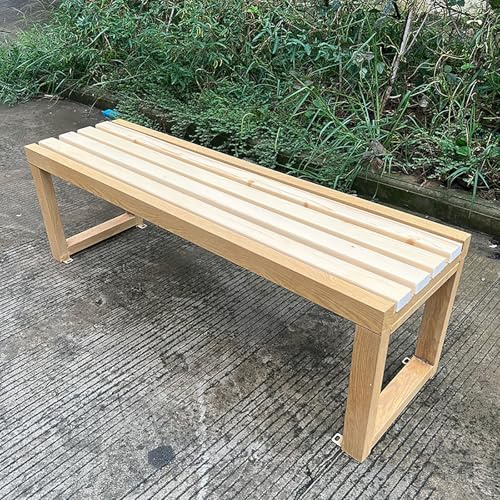 SXKLYRF Holzbank Outdoor mit Metallgestell, Gartenbank Wetterfest Schmale, Gartenbänke 2 Sitzer für Eingangsbereich, Terrasse Oder Veranda(Beige,150x40x45cm/59x16x18in)