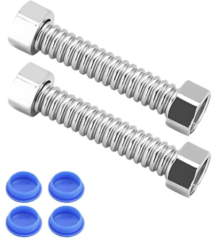 2 Stück Panzerschlauch 1/2 Zoll (10cm) – Edelstahl Flexschlauch G1/2 auf G1/2 – Kurze Wasseranschluss Verlängerung für Armatur & Eckventil – Rostfrei & Flexibel (DN15)
