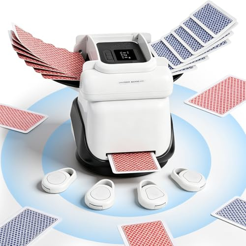Kartenmischmaschine mit Austeilen, 360° Drehung für 1–4 Decks, Automatischer Kartenmischer und Austeiler Für 2–8 Spieler, mit 4 Fernbedienungen, Wiederaufladbar, Leise für Poker, Blackjack, UNO