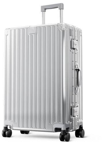 ALPHA CAMP Koffer Größe L Reisekoffer Leicht Hartschalenkoffer Polycarbonat 65L Luggage Suitcase mit Rollen TSA Schloss & Aluminium Rahmen Handgepäck 44 * 26.5 * 66cm Silber