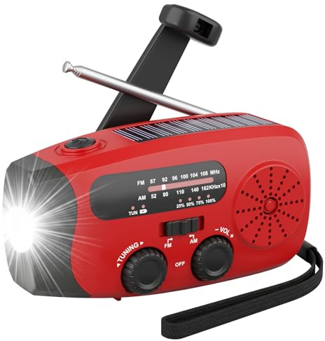 Wind Up Solar Radio, Emergency Portable Hand Crank Radio, AM/FM Radio with LED Torch SOS Alarm, 2000mAh, USB Phone Charger, Emergency Use for Camping Hiking Outdoor