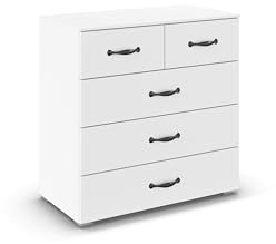 Rauch Möbel ADITIO, Kommode, Farbe Weiß, Breite 80 cm | Sideboard im Landhausstil, Cottage 5 Schubladen, Soft-Close-Funktion, für Schlafzimmer, Gästezimmer, Wohnzimmer, Garderobe