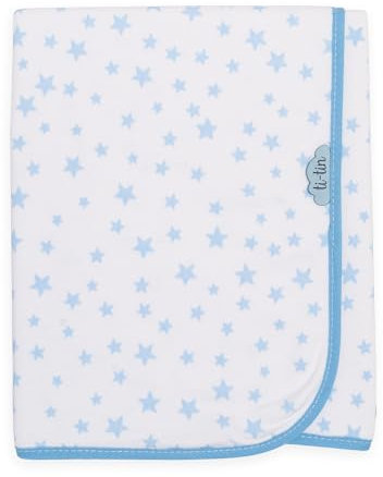 Ti TIN | weiche, saugfähige Babydecke, 80x75 cm | Krabbeldecke aus 100% Baumwolle mit doppellagigen Stoff, Babydecke fürs Auto, Wiege, Kinderwagen, Babyschale, etc, Motiv: Sterne, hellblau