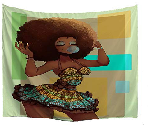 A.Monamour Wanddekor Wohnaccessoires Deko Wandteppiche Traditionelle Afrikanische Schwarze Frau Mit Afro Frisur Gummen Portrait Druckgeweben Wandteppich Wand Bläst Hängen 153X102cm / 60X40
