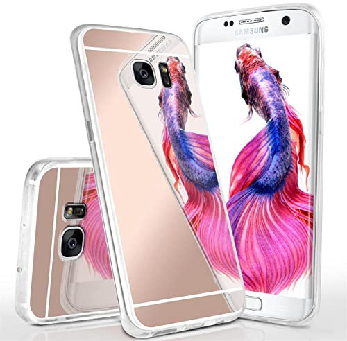 moex Mirror Case kompatibel mit Samsung Galaxy S7 Edge Spiegelhülle aus Silikon, Hülle mit Spiegeleffekt, Glitzer Handy Schutzhülle verspiegelt, Spiegel Handyhülle - Rosegold
