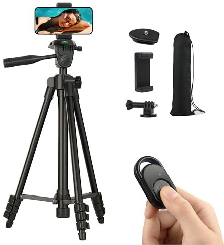 Polarduck Phone Tripod Stand Camera Mount:106cm 42 inch Lightweight Travel Tripod for Phone with Remote Compatible with iPhone & Android Phone | Black