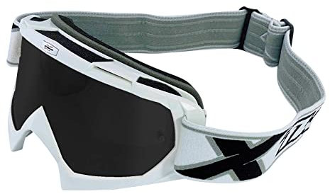 TWO-X Cross-Brille - Motocross-Brille mit getöntem schwarzen Glas - Kratzfeste Motorrad-Brille - Enduro & Downhill Schutz-Brille - Modell Race - Weiß