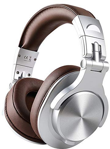 OIUYT Professional Studio Wired DJ Headphones + Wireless Bluetooth 4.0 Auricolare Stereo HiFi Monitor Cuffia con Il Mic (Color : Silver)