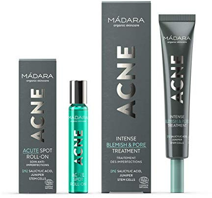 MÁDARA Organic Skincare | ACNE SET | ACNE Intensive Behandlung für unreine Haut, 20 ml & ACNE-Roller Akut, 8 ml, Mit Salicylsäure, Für problematische Haut, Vegan