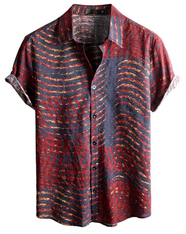 VATPAVE Mens Hawaiian Shirt Short Sleeve Button Down Shirts S Red