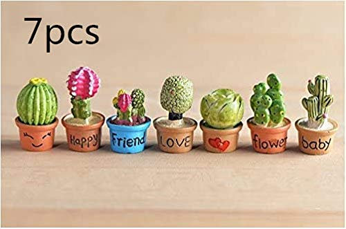 7 piezas artificial cactus maceta falso flor hada micro jardín estatua miniatura bonsái terrario jardín resina decoración