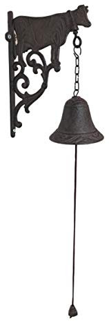 Ebros Gift Rustikale Vintage-Glocke aus Gusseisen im Westernhaus-Stil mit Kuh-Motiv.