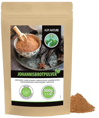 Alpi Nature Caroube Poudre 500g, Gousses de Caroube Séchées et Moulues, Edulcorant Naturel pour Pâtisserie