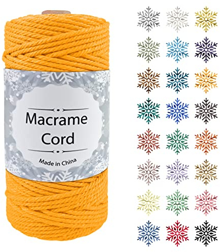 CAMAL Makramee Garn, 3mm x 100m Baumwollgarn Kordel Baumwollkordel für Wandbehänge, Pflanzenhalter, Geschenkverpackungen und Dekorationen (3mm x 100m, Golden)