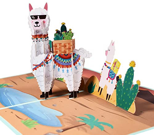 Magic Ants Lama-Geburtstagskarte, Pop-Up-Lama-Karte, Handgemachte 3D-Geburtstagsgrusskarte fuer Kinderfrauen, Muttertagskarte, Jubilaeumskarte