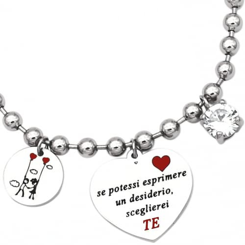 dalcuore Bracciale Fidanzata, Ipoallergenico, Idee Regalo Donna Compleanno Braccialetto Ragazza Frasi Speciali per Moglie compagna Confezione da regalare Amore con dedica