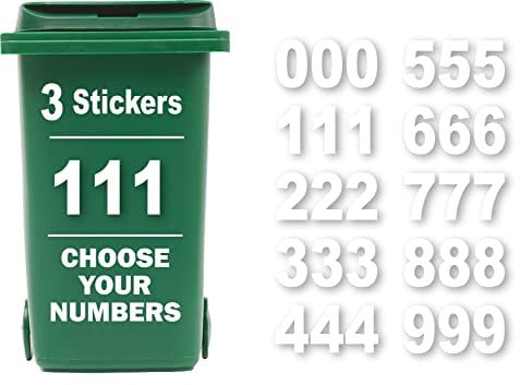 Rubigo 3 x Bin Numbers for Wheelie Bins, 0-9, Dustbin Stickers, Easy Application 17.5cm Stick On Number Stickers - Weatherproof Self Adhesive Vinyl (1)